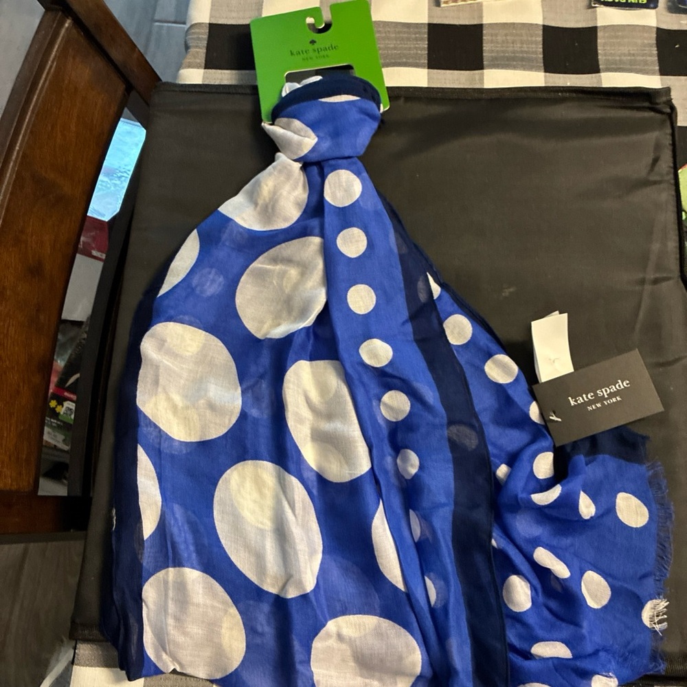 Kate Spade Blue and White Polka Dot Scarf